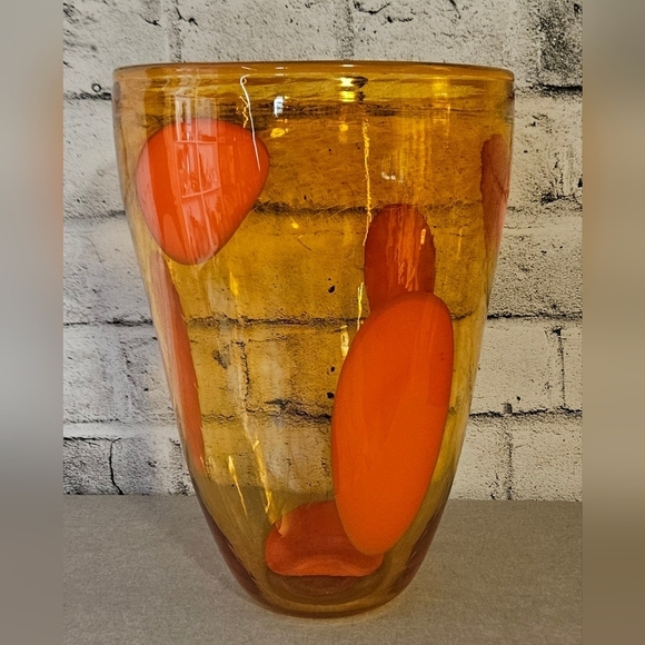 Bold Amber & Orange Hand-Blown Art Glass Vase – Signed Statement Piece 🔥 - Picture 1 of 9